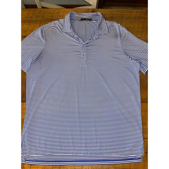 Mens RLX Ralph Lauren Blue White Striped Golf Athleisure Polo Lightweight‎ XXL - Picture 1 of 9